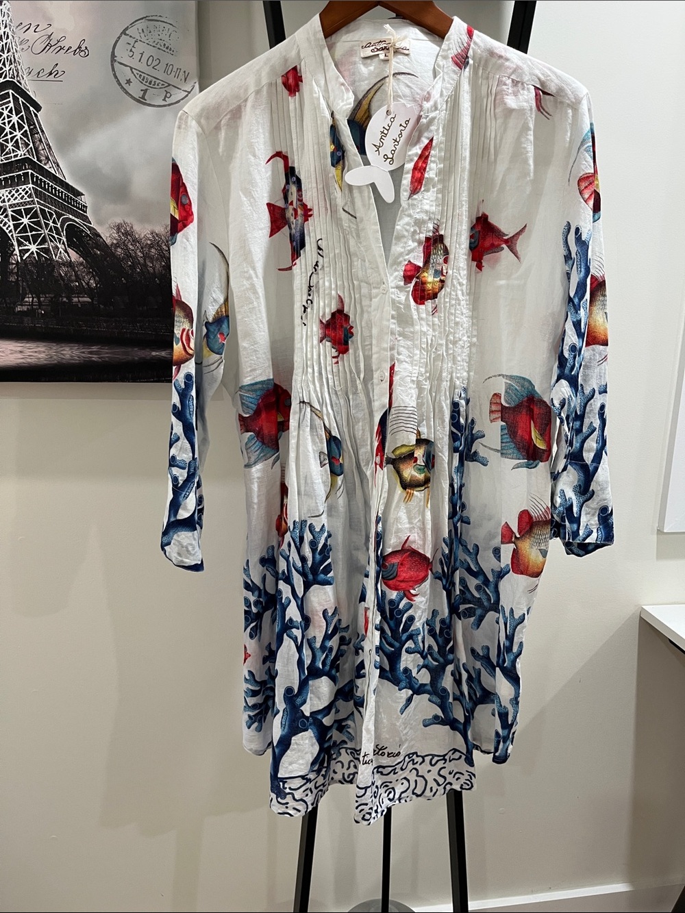 White Tunic with Colorful Fish Print